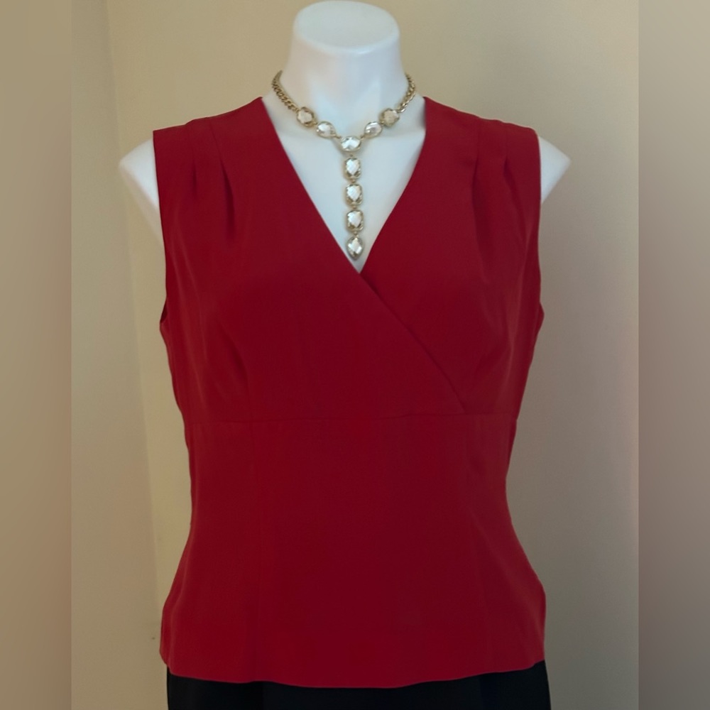 Oberon Red Delicate Sleeveless V-neck Lining 100% Silk Sz 10 Zip In Back.